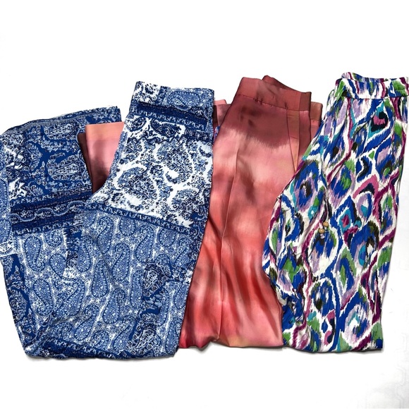 Lot of 3 Zara Pants Wide Leg Loose Flowy Women’s XS Pink Blue Print Colorful - Picture 1 of 10